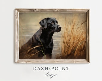 Black Lab Art Print "Lab In The Marsh", Labrador Retriever Art Print, Dog Art Print, Vintage Dog Wall Art, Digital Download, Printable Art