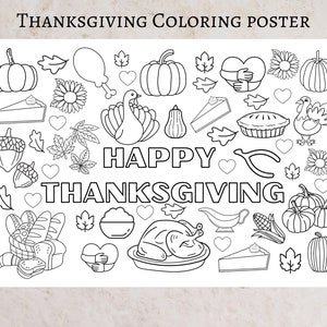 Giant Thanksgiving Coloring Page, Thanksgiving Coloring Poster, Thanksgiving Activities For Kids, Kids Thanksgiving Coloring Placemats