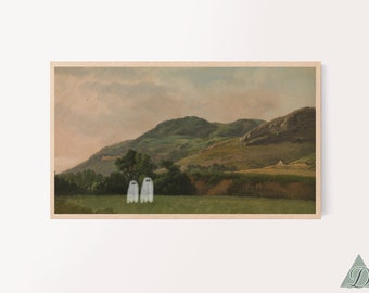 FRAME TV Vintage 2 Ghosts On Landscape Art, Samsung Frame Art Halloween, Tv Art Fall, Halloween Wall Art, Ghost Art Digital Download