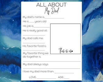 Regalo da colorare e stampare per la festa del papà, intervista "Tutto su mio padre", attività del questionario per papà, foglio di lavoro stampabile per la festa del papà, fai da te