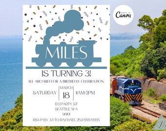 Train Birthday Party Invitation, Modern Birthday Party Invitation For Kids, Train Evite, Mobile Train Party Invitation, Editable Bday Invite