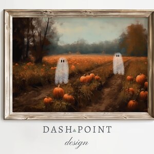Ghosts On Vintage Art, Spooky Halloween Decor, Ghost Pumpkin Patch Artwork, Halloween Art Print, Spooky Cute Ghost Art, Printable Ghost Art