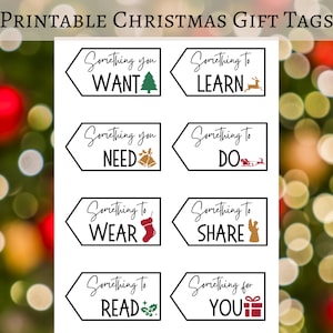 Want, Need, Wear, Read Printable Christmas Gift Tags, Christmas Present ...