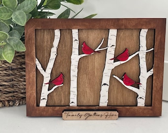 Cardinals on Birch Tree Memorial Sign Laser Cut File SVG (Digital Download)