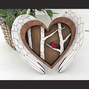 Cardinal coeur ailes d'ange Svg, Cardinal Memorial Svg, Cardinal ornement Svg, Svg oiseau rouge, Cardinal Svg, Cardinal fichier laser SVG