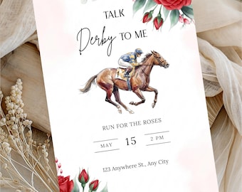 Derby Party Invitation, Kentucky Horse Race Invite, Editable Canva Template Digital Download