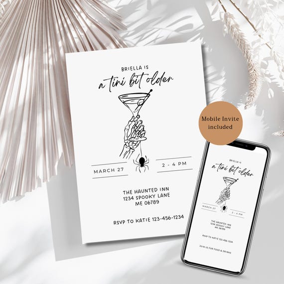 Spooky 30th Birthday Martini Invitation: Halloween Canva Template (Mobile Included)
