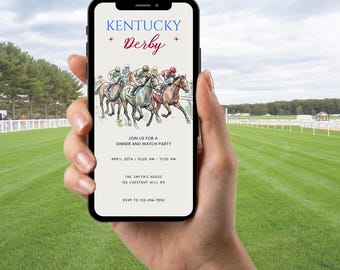 Aquarell Kentucky Derby Party Mobile Einladung, Pferderennen einladen, bearbeitbare Vorlage