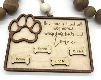 Wet Noses and Wagging Tails Dog Sign Svg, Dog File, Funny Dog Svg, Personalize Names Laser Engraving Files, Wood Cut SVG - Glowforge SVG