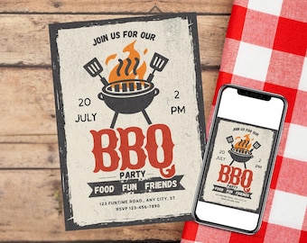 Invitación a barbacoa en el patio: plantilla editable