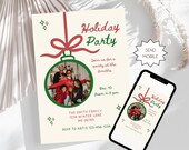 Whimsical Holiday Photo Card Party Invitation, Friends & Family Xmas Party Invite, Editable Template Digital Download