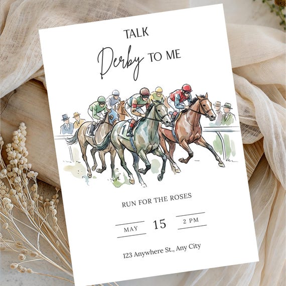 Derby Watch Party Invite, Kentucky Horse Race Invitation, Editable Racing Template Digital Download