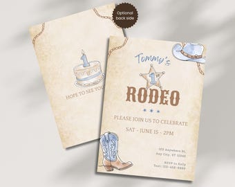 Zaproszenie na pierwsze urodziny chłopca rodeo, zaproszenie na pierwsze urodziny Blue Cowboy, szablon do edycji