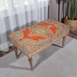 Kurdish Style Bench, Long Rectangular Bench, Turkish Rug Bench, Wood Work Bench, Ottoman Bench, Ethnic Pattern Furniture,