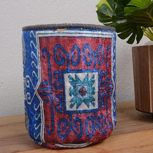 Kolorowa osłonka na doniczkę Boho, czerwono-niebieska osłonka na doniczkę Tribal, dekoracyjny kosz do wnętrz w stylu Kilim, etniczny, żywy rękaw na rośliny