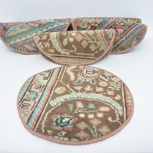 Carpet Supla, Kilim Supla, Set Of Six, Mouse Pad, 12&quot;x12&quot; Hand Crafted Rug Supla, Circle Under Plate, Rustic Rug Supla, Kitchen Decor,  3