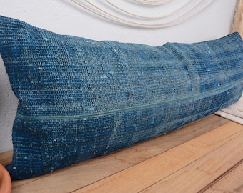 Pillow for Couch, Vintage Kilim Pillow, 16x48 Kilim Pillow, Turkish Kilim Pillow, Blue Pillow Cover, Rectangular Pillow, Patchwork Pillow,