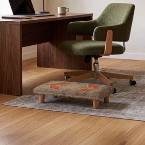 Under Desk Leg Rest, Orange Rug Design, Rectangular Padded Foot Bench, Living Room Footrest, Ethnic Home Decor