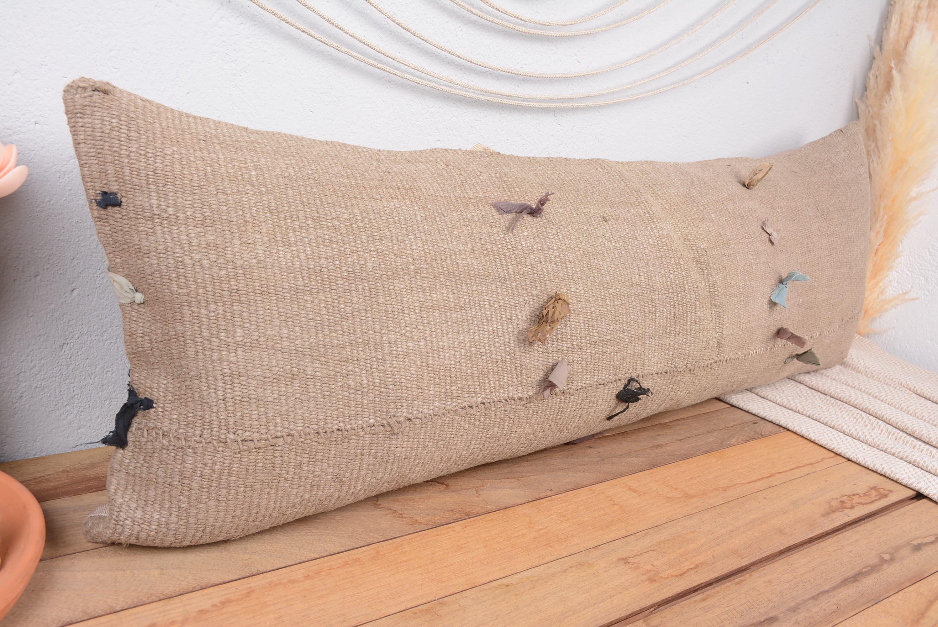 Pillow for Couch, Handmade Kilim Cushion, 16x48 Antique Pillows, Boho Pillow, Beige Pillow, Bohemian Lumbar  Pillow, Patchwork Pillow,