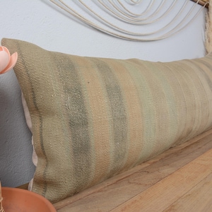 Vintage Kilim Pillow, Gift Pillow, 16x48 Handmade Kilim Cushion, Home Decor Pillow, Beige Cushion Case, Rectangular Pillow,