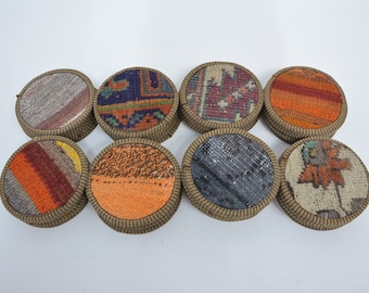 Podkładka Kilim, zestaw sześciu sztuk, wystrój kuchni, unikatowa podkładka, ręcznie robiona podkładka, podkładka vintage, podkładka dywanowa, prezent na parapetówkę