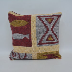 Kilim Pillow, Kilim Pillow Cover, Home Decor Pillow, Throw Pillow, 16x16 Yellow Pillow, Both Sided Pillow, Geometric Pillow,  1489