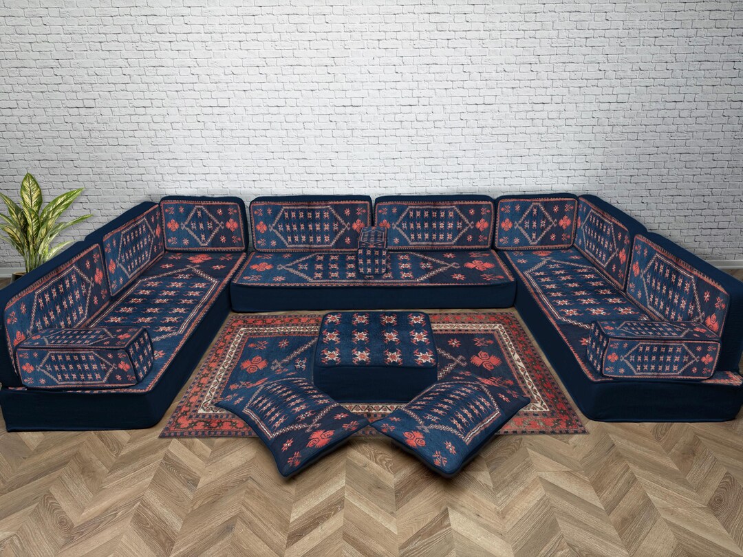 Patterned Sectional Modular Floor Sofa, Sectional Couch With Ottoman & L-U Modul, Versatile ...