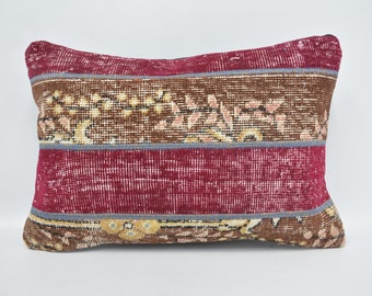Fundas de almohada, almohada Kilim turca, cojín decorativo, funda de almohada roja de 16x24, almohada alfombra, funda de almohada anatolia, cojín de meditación, 746