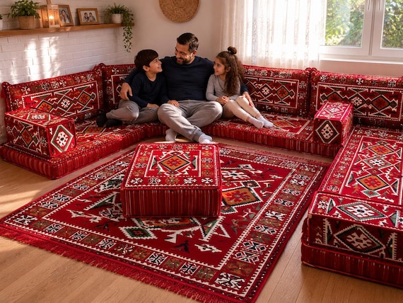 Traditional Sofa Set, Arabic Sofa, Floor Seating Set, Ottoman Sofa, Turkish Kilim Pillow, Modular Sofa, Reading Nook, Kilim Couch, Sectional