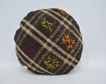 Capa de Almofada Kilim, Capas de Almofada Kilim, Almofadas Kilim, Capas de Almofada Marrons 40x40cm, Almofada Circular, Capa de Almofada com Padrão de Crochê, 1353
