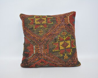 Capa de Almofada Kilim, Presente Personalizado, Almofadas de Designer, Capa de Almofada Vermelha 60x60cm, Capas de Almofada Bordadas, Capas de Almofada Exclusivas, 563