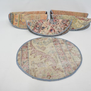 Dining Accessory, Set Of Six, Kitchen Decor, Beige Coaster, 14x14 inches Placemat, Woven Coaster, Oriental Carpet Underplate, Woven Supla,
