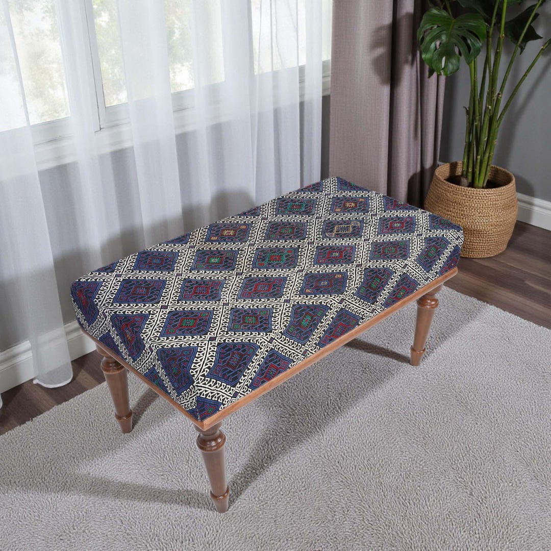 Geometric Pattern Bench, Kilim Pattern Furniture, Handmade Bench ...