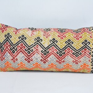 Funda de almohada Kilim, almohada de tiro, almohada Kilim turca, funda de cojín verde 12x24, cojín bordado, funda de cojín lindo, 457