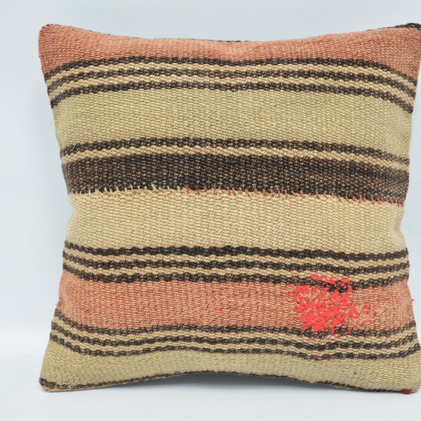 Pillow Covers, Personalized Gift, Kilim Pillow Cases, 12x12 Beige Pillow Case, Striped Pillow Case, Ottoman Cushion Case, 545