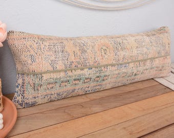 Kudde för soffa, Boho kudde, 12x36 kelim örngott, Antika kuddar, Orange örngott, Randig ländryggskudde, Patchwork kudde,