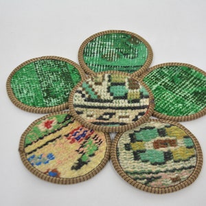 Glass Pad, Set Of Six, Kitchen Decor, Green Coaster, Rug Coaster, Unique Coaster, Best Rug Coaster, Table Coaster,