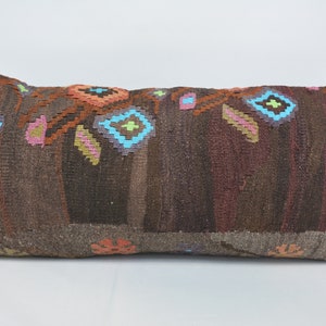 Throw Pillow, Kilim Pillow, Personalized Gift, 16x36 Brown Kilim Pillow, Geometric Cushion Case, Gothic Throw Pillow Covers, 9