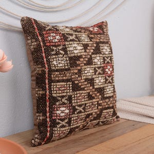 Pillow for Sofa, Handmade Kilim Cushion, 18x18 Vintage Kilim Pillow, Kilim Pillow Cover, Beige Cushion Case, Turkish Hand-Stitched Pillow,