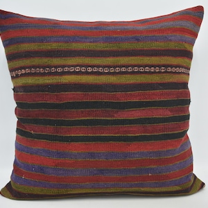 Almohadas Kilim, almohada Kilim turca, almohada corporal, funda de almohada roja 32x32, funda de cojín a rayas, fundas de almohada decorativas, funda de cojín lindo, 7