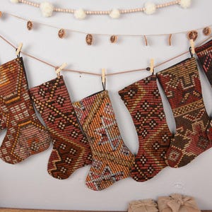 Handmade Christmas Socks, Ethnic Holiday Sock, Handmade Kilim Rug Stocking, Boho Stocking, Bohemian Stocking, Vintage Rug Christmas Stocking