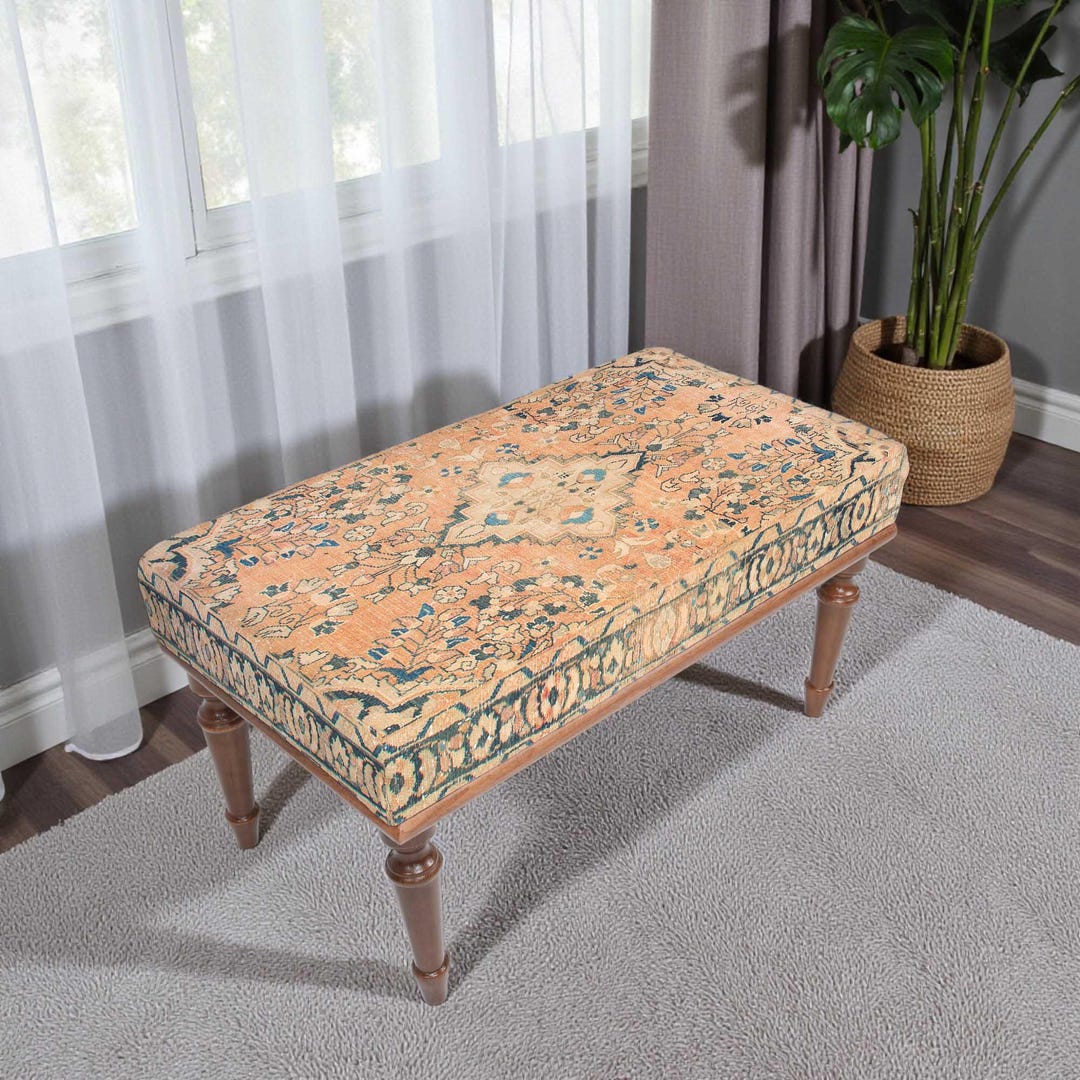 Ethnic Pattern Bench, Frontdoor Bench, Beige Bohemian Bench, Living ...