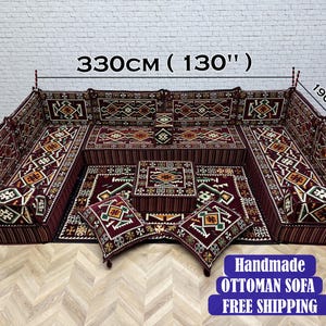 Canapé ottoman, Sièges en majlis, Assise au sol, Oreiller en kilim turc, Coussins de sol, Ensemble de canapés arabes, Assises en tapis turc, Canapé traditionnel