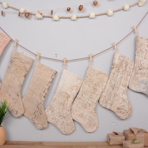 Upcycled Kilim Christmas Stocking, Vintage Rug Xmas Stocking, Handmade Stocking for Modern Boho Decor
