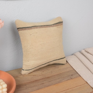 Vintage Pillow, Pillow for Couch, 12x12 Kilim Cushion Sham, Throw Kilim Pillow, Beige Cushion Case, Contemporary Striped Pillow,