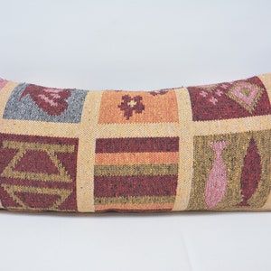 Turkish Pillow, Throw Pillow, Kilim Pillow, Home Decor Pillow, 16x36 Blue Case, Both Sided Pillow, Patterned Pillow, Designer Pillow,  294