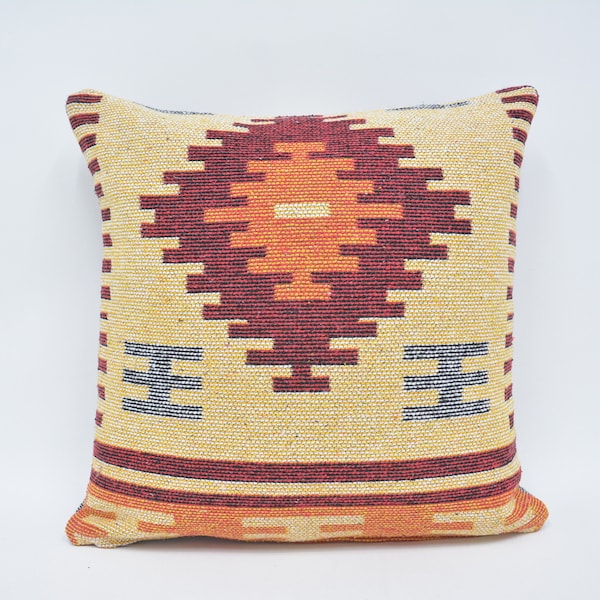 Home Decor Pillow, Turkish Kilim Pillow, Pillow Cover, Kilim Pillow, 20x20 Red Cover, Both Sided Pillow, Patterned Pillow,  869