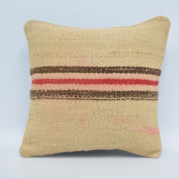 Throw Pillow Cover, Pillow Covers, Kilim Pillow, 14x14 Beige Pillow Covers, Striped Pillow Covers, Moroccan Cushion, Aesthetic Pillow, 669