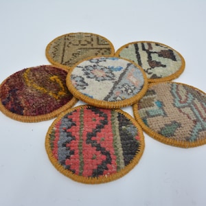 Set Of Six, Tea Pad, Rug Coaster, Red Pad, Rug Pad, Washable Coaster, Rustic Pad, Traditional Coaster, Woven Coaster, Vintage Coaster,