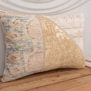 Ethnical Kilim Rug Pillow, Kilim Pillow Cover, 16x24 Boho Pillow, Pillow for Sofa, Beige Pillow Cover, Decorative Lumbar Pillow Pillow,